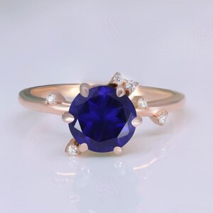Runder blauer Saphir 925 Silber 14K Rose Gold überzogene Verlobung Hochzeit Ring Brautring Versprechensring Statement Ring Graduierung Geschenk