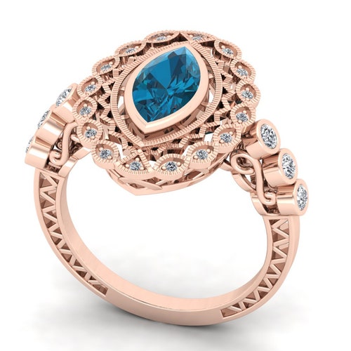 AAA Natural London Blue Topaz Engagement Bridal Ring For Her, Marquise Shape Stone Ring, Bridal Moissanite shops Ring, Gift For Wife Anniversary