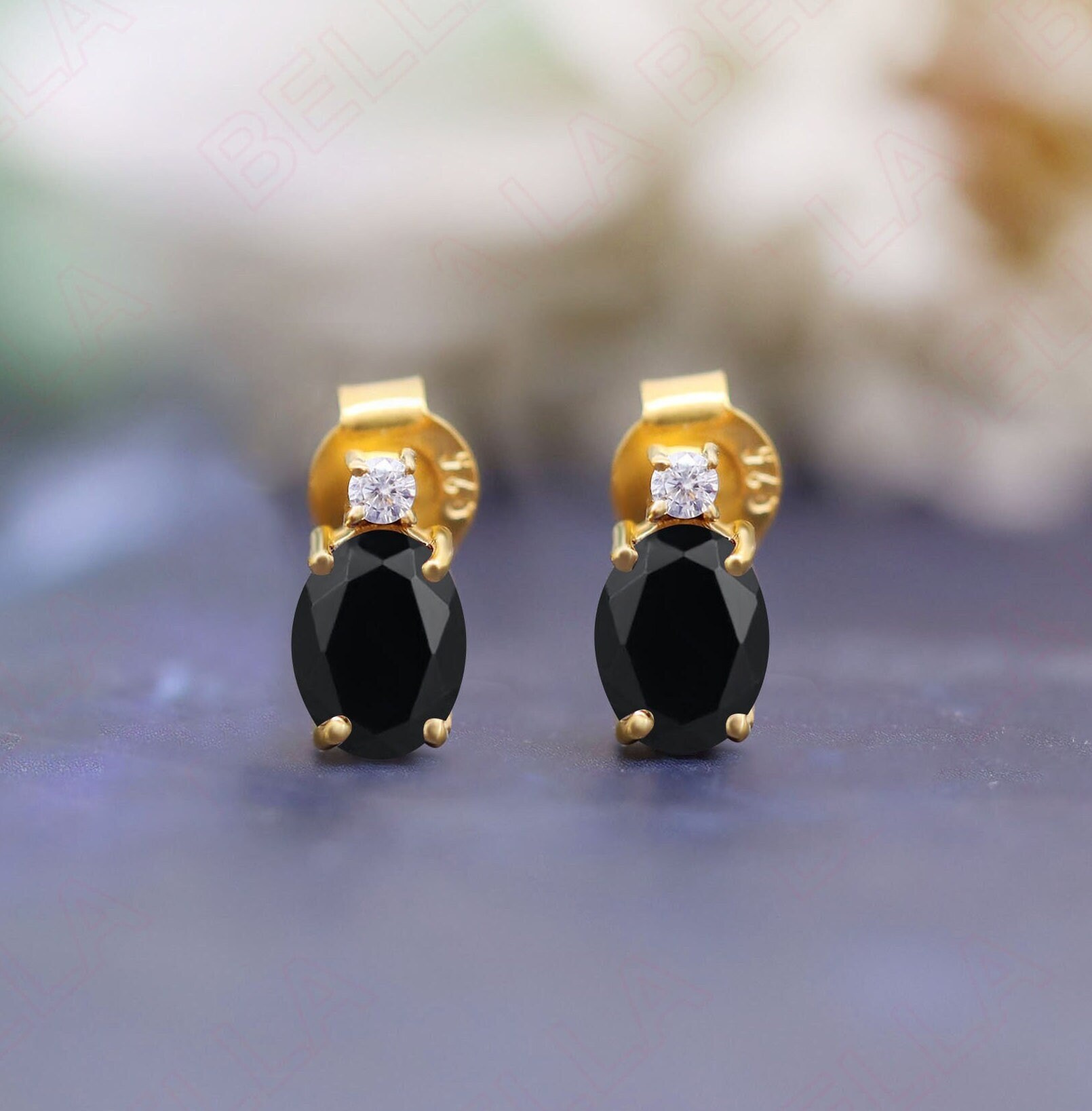 Black Stone Flower Earrings Post & Stud Earrings, Gold Plated Prong Set  Designer Jewelry, Handmade Jewelry Supplies, DIY Jewelry, Gift Idea - Etsy