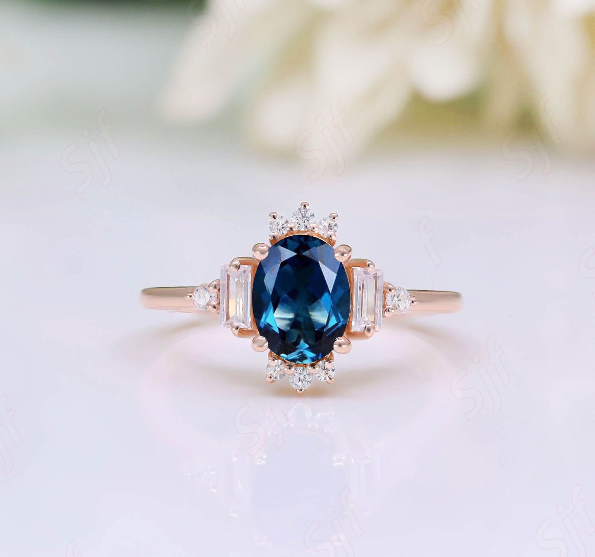 AAA London Blue Topaz Halo Engagement Ring Bridal Promise Ring Solitaire Wedding Ring Rose Gold Ring Gift buy Love Anniversary Gift For Women