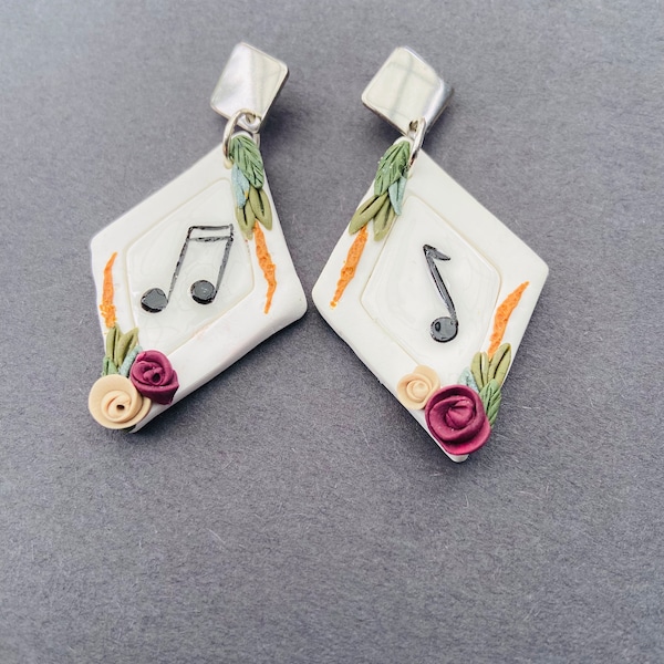 Musical Note Floral Earrings | Handmade Polymer Clay Earring