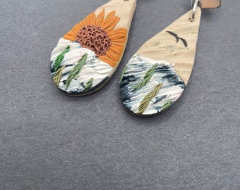 Mountain Sunflower Sunrise Earrings | Handmade Polymer Clay Earring