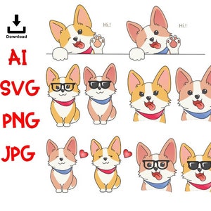 Niedliche Gen Puppy Clip Art, süßes liebevolles T-Shirt Design, Corgis Kinder Dekor Raum. Niedliche Geburtstagskarte Sticker. Svg