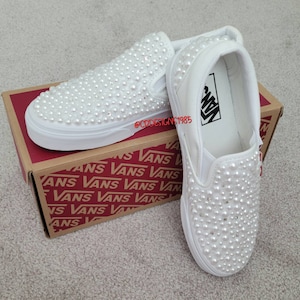 Womens Classic Slip-On Bling Vans, Wedding Bling Slip-On Vans, Birthday Bling Vans, Custom Color Pearl Vans