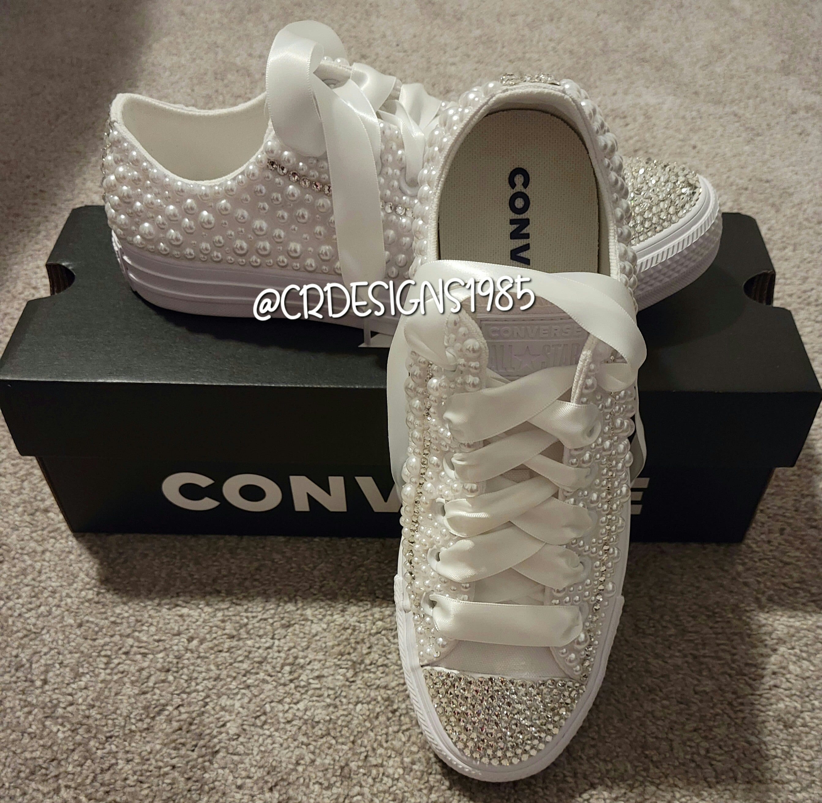 Professional or College Tennis Shoes, converse, wedding, quinceanera, bling  shoes rhinestoned on one side.