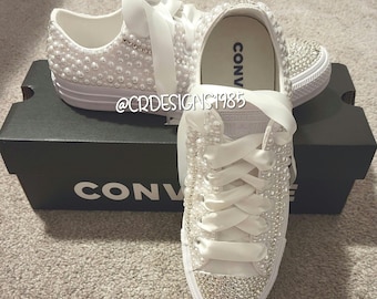 Rhinestone & Pearl Wedding Converse: Bling All-Star Low-Tops