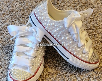 Bling and Pearl Tennis Shoes, Handmade Bling Tennis Shoes, Toddler