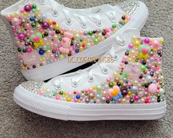 Bling Girls High Top Converse: Candyland Birthday Shoes