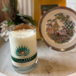 Upcycled bourbon bottle candle