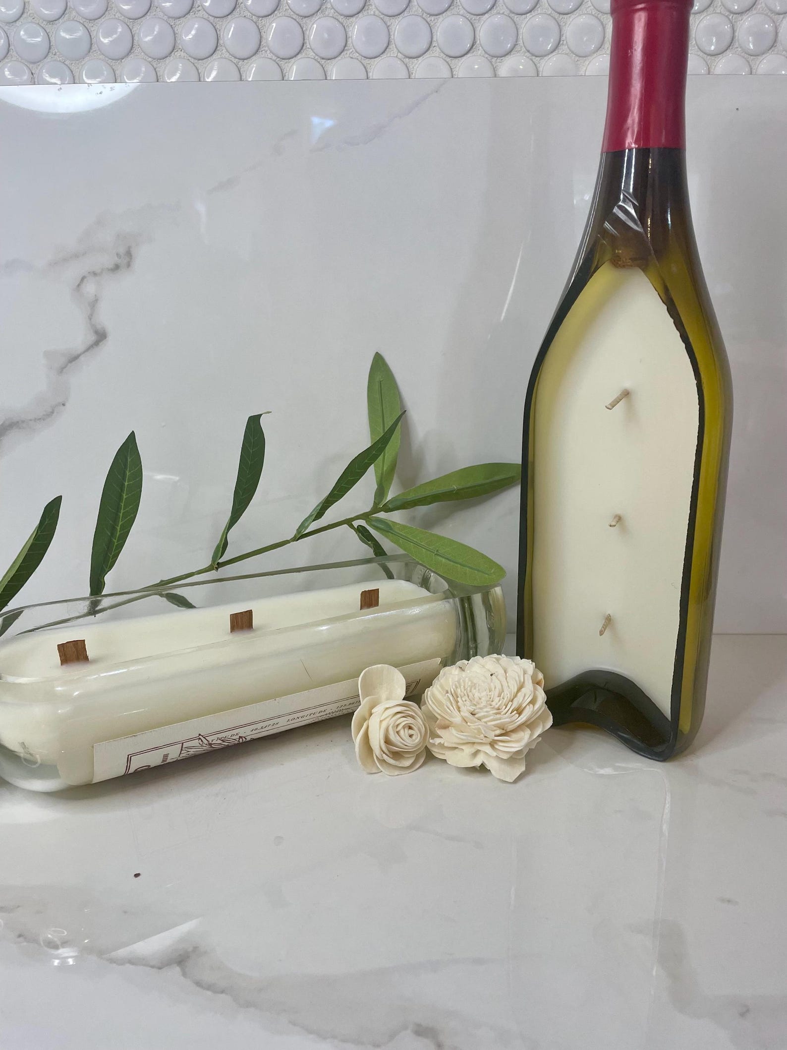 Upcycled Horizontal Wine Bottle Candle Several varieties