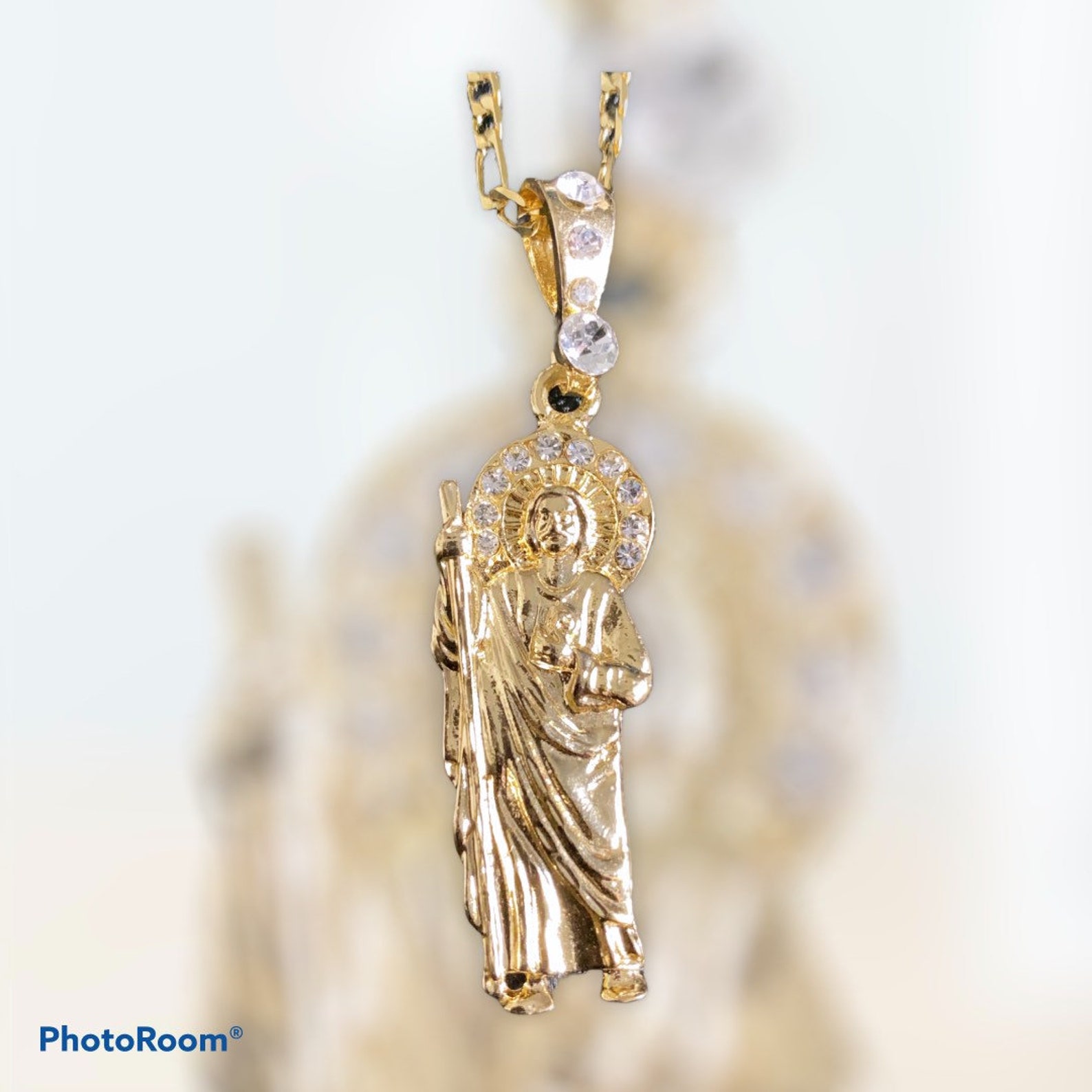 San Judas pendant and chain in 18K Religious Piece Wear for Etsy