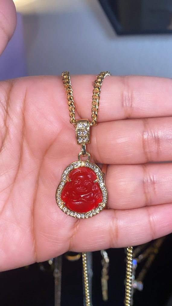 Gold Red Buddha Necklace Etsy