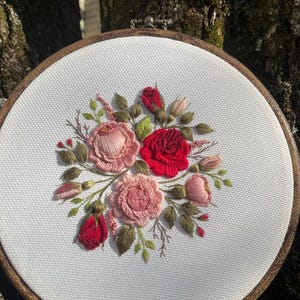 Radiant Floral Embroidery | Red and Pink Flowers | Handcrafted Elegance