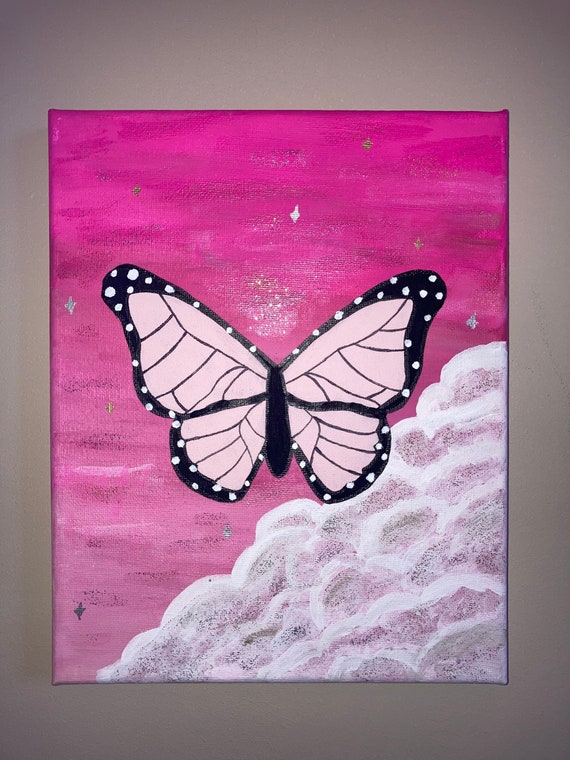Sparkly Butterfly Painting Pink Purple Blue Orange Hand