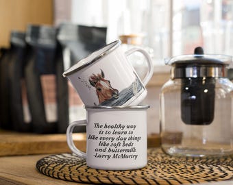 Colt mug, original rustic artwork on quality camp mug complete with Lonesome Dove quote, featuring a rustic horse painting, baby horse cup