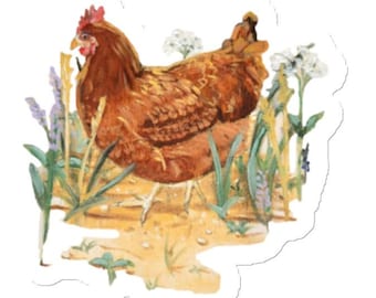 chicken magnet, red cute chicken fridge magnet with wild flowers, cottage core chicken fridge décor, wild flower magnet, farm animal magnet
