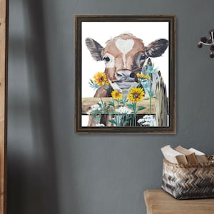 Moo Cow print, affordable rustic art, cute cow art print, baby cow art, sunflower art, farmhouse décor, baby cow décor, countryfied art