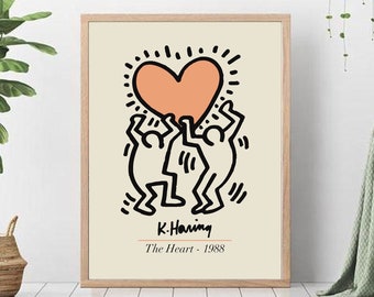 Exhibition Print Painting Poster Wall Decor Keith Haring Poster Wall Art Office Interior Heart Home Decor Prints Art Lovers High Quality