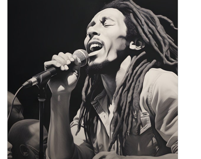 Bob Marley Poster - Charcoal, Reggae Music Icon Wall Art Print for Music Lovers