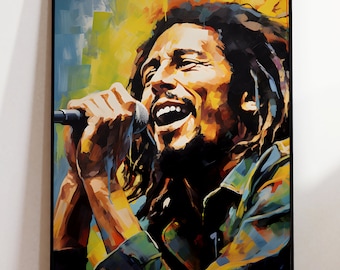 Bob Marley Poster Print, Bob Marley Abstract Painting, Wall Art Print, Music Lover Gift, Wall Decor for Music Lovers