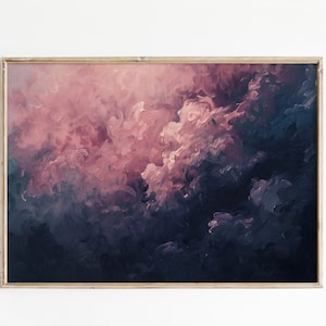 Vintage Moody Clouds Wall Art Print, Cloudy Sky, Gallery Art, Minimalist ArtDark Academia, Dark Cottagecore, Night Sky Painting