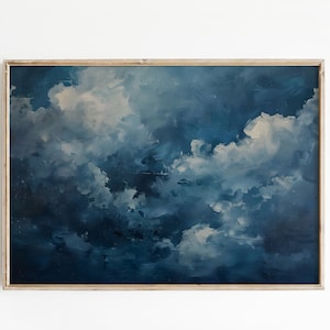 Vintage Moody Clouds Wall Art Print, Cloudy Sky, Gallery Art, Minimalist ArtDark Academia, Dark Cottagecore, Night Sky Painting