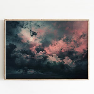 Vintage Moody Clouds Wall Art Print, Cloudy Sky, Gallery Art, Minimalist ArtDark Academia, Dark Cottagecore, Night Sky Painting