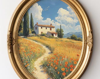 Vintage English Countryside Cottage Painting, Country Farmhouse Wall Art, Natural Landscape, Moody Landscape, Rustic Countryside