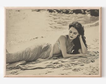 Mermaid Art, Vintage Wall Art, Coastal and Nautical Decor,  Beach Wall Decor, Mermaidcore Decor, Ocean Wall Print, Housewarming Gift