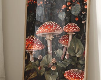 William Morris Inspired Gothic Botanical Art Prints Dark Cottagecore Decor Mushroom Art Goth Gift Wall Art Gallery Wall Art Dark Moody Art