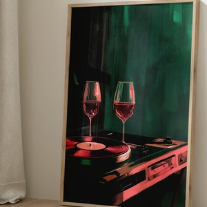 Vinyl Record Player Pink Wall Art, Retro Decor, Vinyl Record Print, Y2K Art Print, Trendy Pastel Art, Vintage Wall Art, Wine Vintage Poster image 1