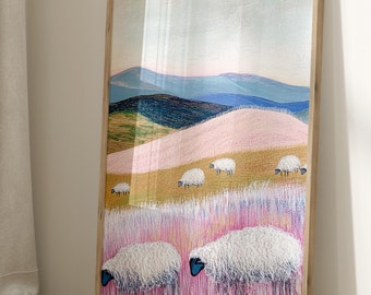 Midcentury Modern Western Landscape, Vintage Mountains Travel Poster, Colorful Retro Home Decor, Southwestern Nature Painting, Nursery Art