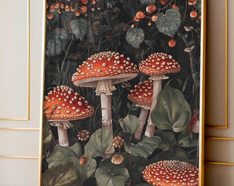 William Morris Inspired Gothic Botanical Art Prints Dark Cottagecore Decor Mushroom Art Goth Gift Wall Art Gallery Wall Art Dark Moody Art