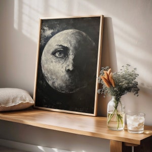 Enchanting Celestial Moon Art Print Vintage Inspired Dark Academia Dark Cottagecore Night Sky Painting Moon Art Print For Room Decor