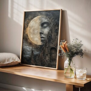 Enchanting Celestial Moon Art Print For Room Decor Vintage-Inspired Dark Academia Dark Cottagecore Night Sky Painting Moon Art Print