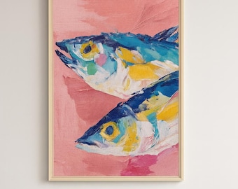 Fish Print Framed Canvas, Fish Wall Art, Coastal Wall Art, Beachy Wall Art, Modern Art Coastal Room Decor, Beach Home Decor, Fishing Art