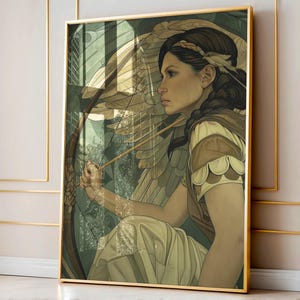 Jugendstil Kunst, Göttin der Jagd, Artemis, griechische Mythologie, Wandkunst für Wohnkultur, Vintage Kunstdruck, Kunst für Frauen, Geschenke für Frauen
