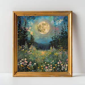 Moon Wildflower Field Wall Art Print For Room Decor, Nature  Large Gallery Art, Vintage Print, Farmhouse Print Wall Art Spring Art