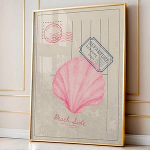 Coastal Beach Wall Art, Pink Seashell Beach House Postcard Print, Coastal Granddaughter, Beachy Summer Decor, Beach Preppy Girls Dorm Room