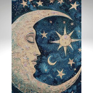 Enchanting Moon Woven Blanket or Tapestry, Mucha Art Tapestry Wall Art, Mystical Decor, Witchy Gift, Yoga Blanket, Wimsigoth, Hippie Gift image 4