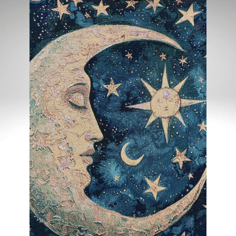 Enchanting Moon Woven Blanket or Tapestry, Mucha Art Tapestry Wall Art, Mystical Decor, Witchy Gift, Yoga Blanket, Wimsigoth, Hippie Gift image 4