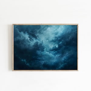 Vintage Moody Clouds Wall Art Print, Cloudy Sky, Gallery Art, Minimalist ArtDark Academia, Dark Cottagecore, Night Sky Painting