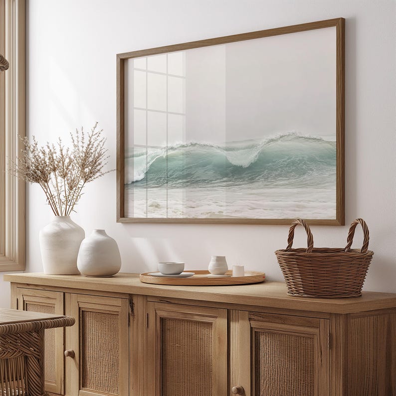 Ocean Waves Wall Art, Coastal Photography Print, Large Beach House Decor, Surf Poster, Boho Nautical Art image 1