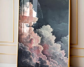 Vintage Moody Pink Aesthetic Clouds Wall Art Print, Cloudy Sky, Gallery Art, Dark Academia, Dark Cottagecore, Housewarming Gift