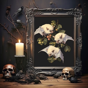 Dark Academia Decor, Vintage Poster, Art Poster Print, Gothic Victorian Art, &quot;Albino Bats&quot;, Gifts For Her and Him, Halloween Decor