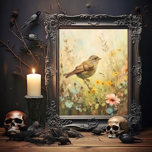 Bird Print Wall Art For Room Decor, Dark Academia Decor, Cottagecore Decor, Moody Wall Art, Nature Aesthetic, Antique Oil Painting