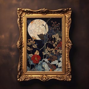 Moody Wall Art, decorazione Dark Academia, stampa artistica botanica ispirata a William Morris Moon Eclipse, decorazione Dark Cottagecore, decorazione Moody