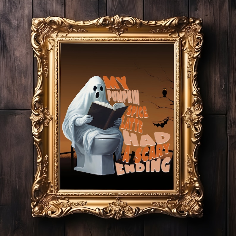 Ghost on Toilet, Ghost in Bathroom Print, Dark Academia, Vintage Poster