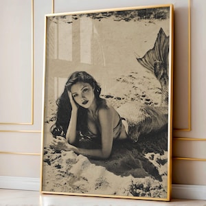 Zeemeerminkunst, vintage muurkunst, kust- en nautisch decor, strandmuurdecor, Mermaidcore-decor, oceaanmuurafdruk, housewarmingcadeau