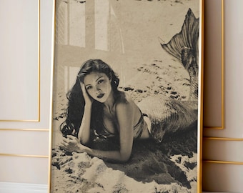 Quadri con sirene, stampe vintage di sirene, decorazioni Mermaidcore, arte costiera, decorazioni nautiche per pareti, stampe fantasy oceaniche, regalo per l'inaugurazione della casa